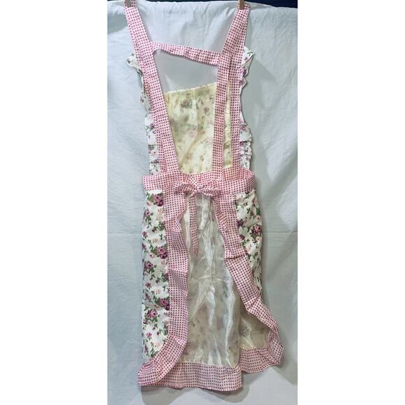 Apron For Teens Raylinedo Junior Pink White Double Pocket Full Floral Gingham - Picture 2 of 6